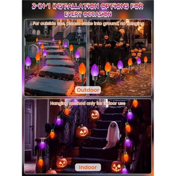 12 Pack C9 Halloween Lights Outdoor, Jumbo Bulbs Outdoor Halloween Decorations - Picture 5 of 8